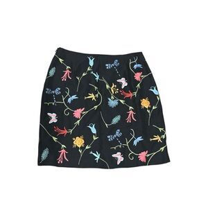 Harold’s vintage linen blend embroidered floral skirt black 12 L